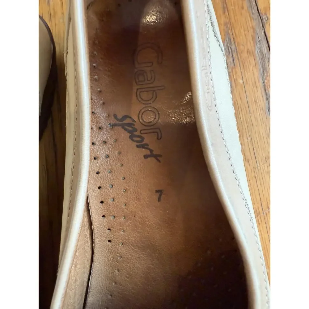 Gabor Sport Loafer Shoes Womens Size 7 Beige Leather Moc Toe Slip On 360688